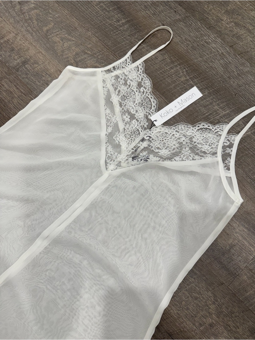 Koko + Mason Bridal Sheer Lace Maxi Nightgown One Size White Honeymoon Lingerie